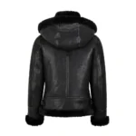 Women’s Black Shearling Bomber Jacket with Hood | MASTER - Image 3